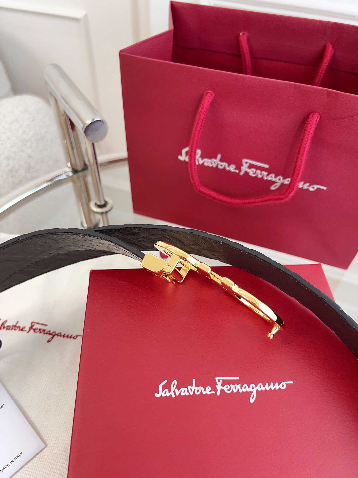 DÂY LƯNG Salvatore Ferragamo Adjustable Gancini Belt Khóa vàng