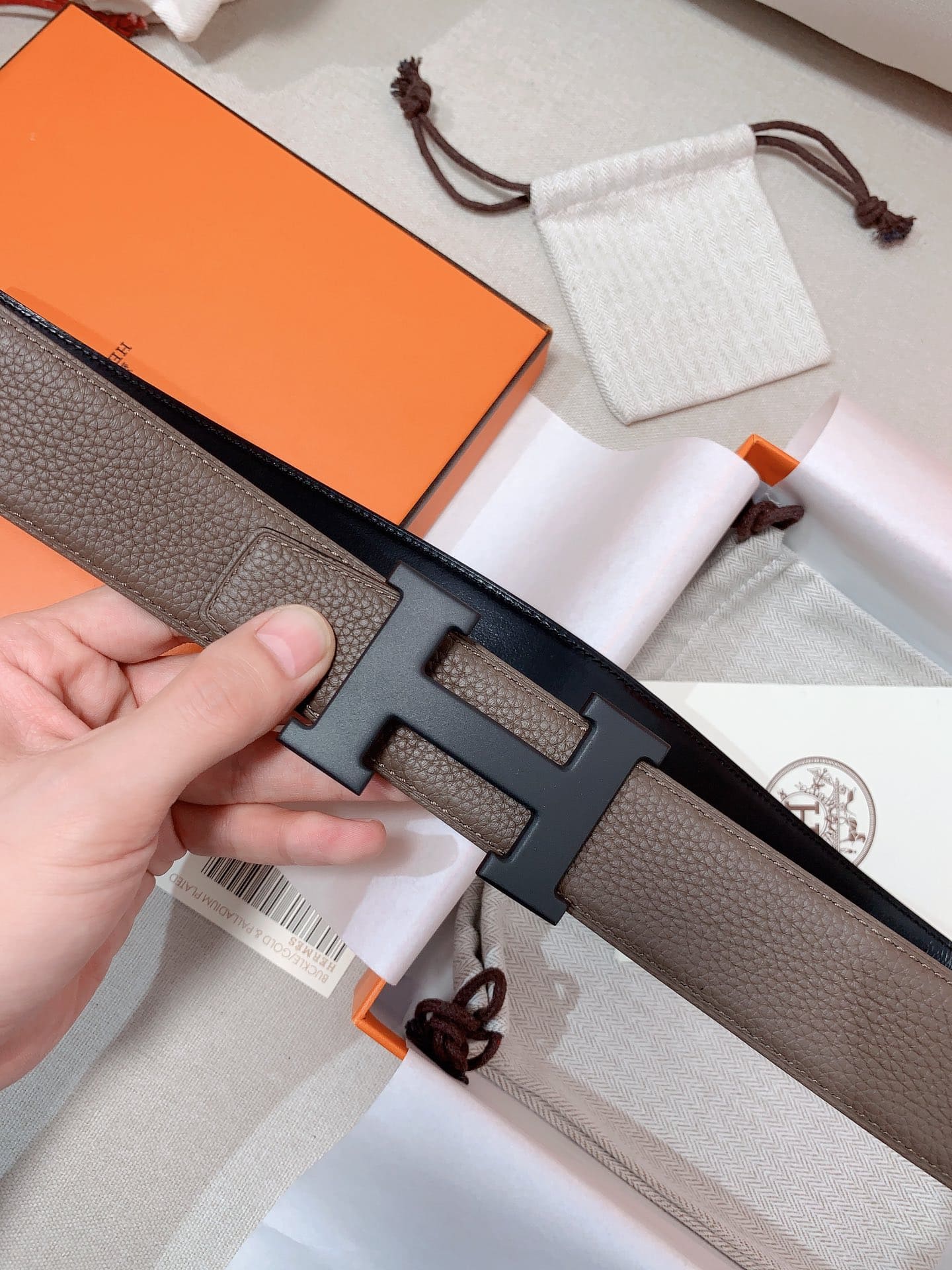 DÂY LƯNG HERMES H Matte Black Togo leather hai mặt khóa đen