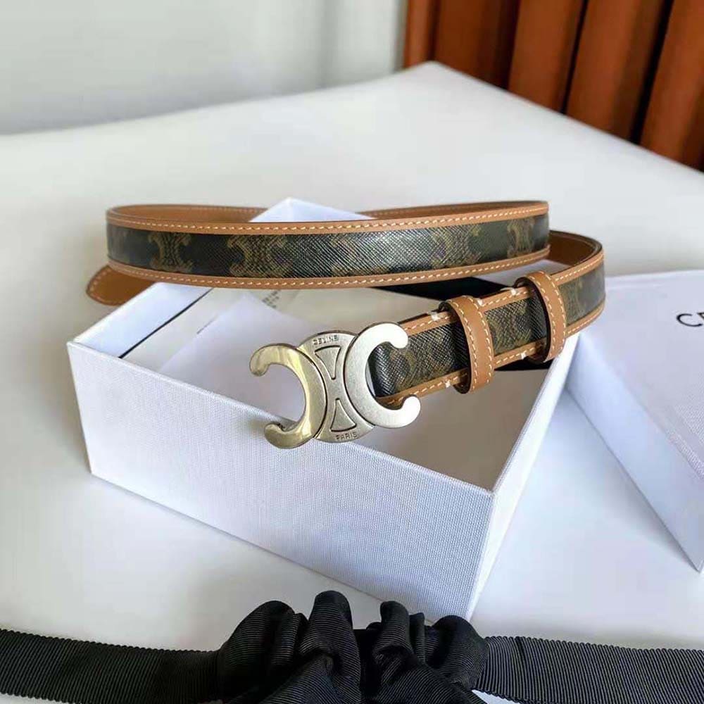 DÂY LƯNG Celine Women Medium with Bborder Triomphe Belt in Triomphe Canvas and Calfskin