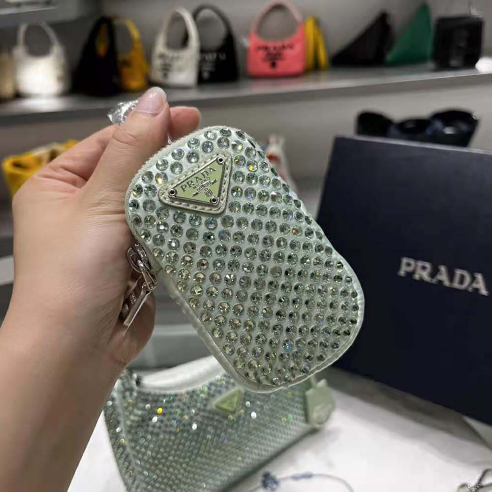 TÚI Prada Women Re-Edition 2005 Satin Bag with Crystals-Aqua