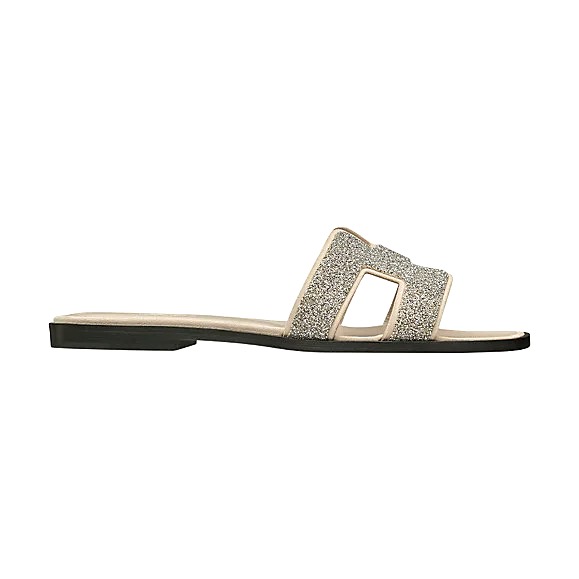 GIÀY Hermes Sandal in Metallic Nappa Leather and Cristal Powder-Sandy SS2022