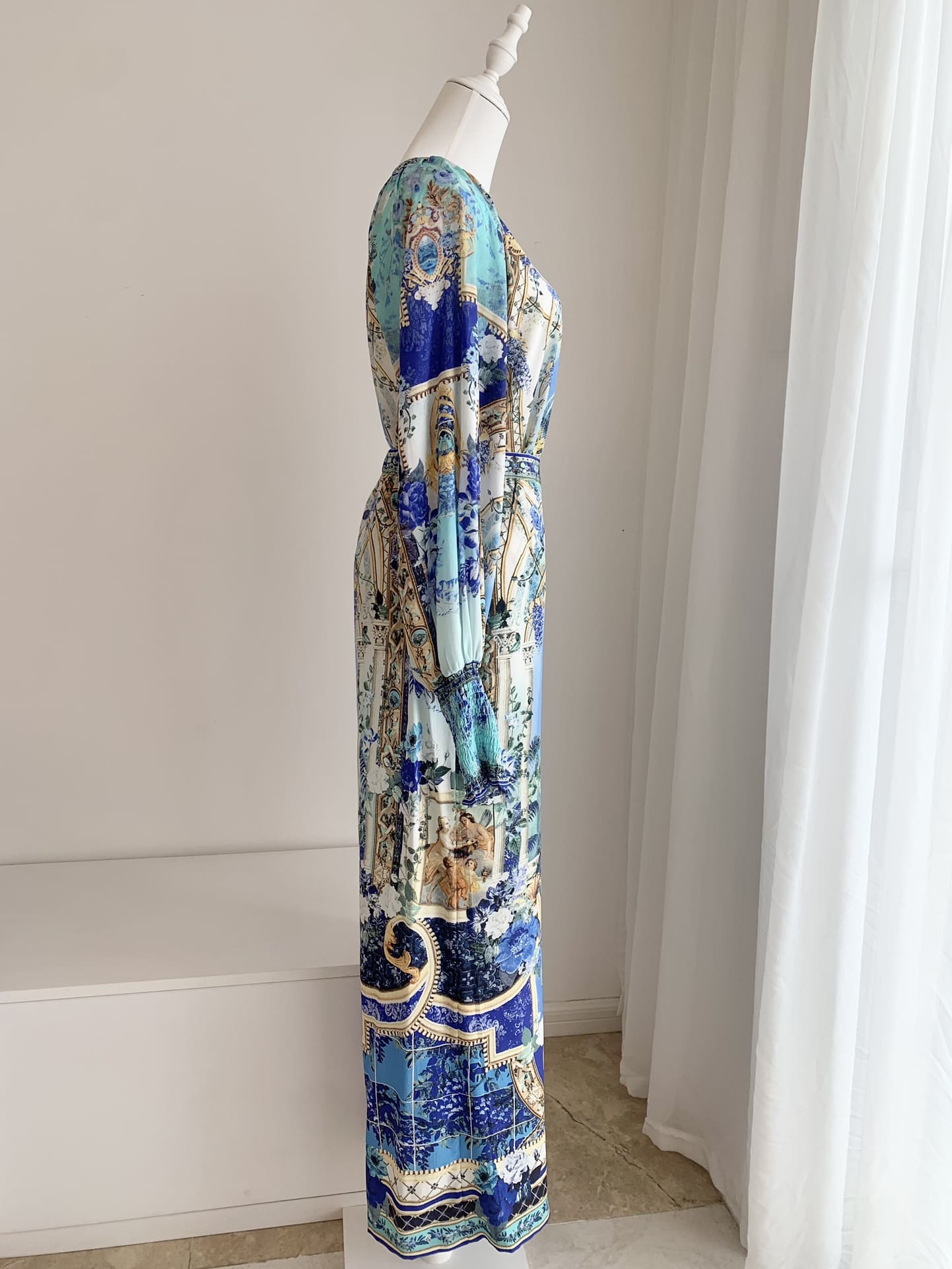 VÁY CAMILLA V NECK Blue Diamonds Vest Long Sleeve High Classy