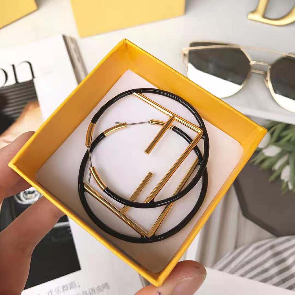 Bông tai Fendi Women F is Fendi Earrings Gold Colored Earrings-Black