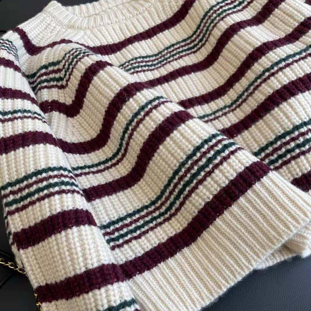 ÁO Celine Men Crew Neck Sweater in Striped Ribbed Wool
