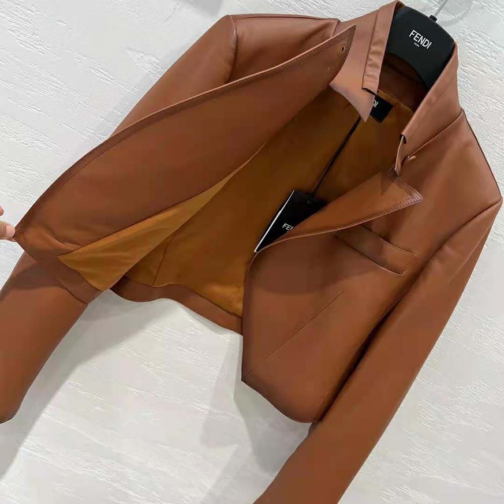 ÁO Fendi Women Shaded-Effect Tan Leather Jacket