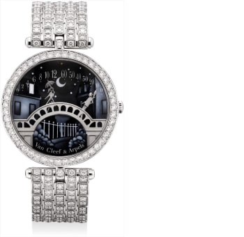 Đồng hồ nữ Van Cleef & Arpels white gold IP and diamond-set bracelet watch with enamel dial