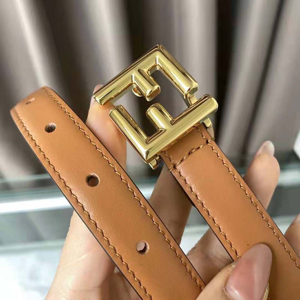 DÂY LƯNG Fendi Women Thin Belt with Loop and FF Stud Buckle-Brown