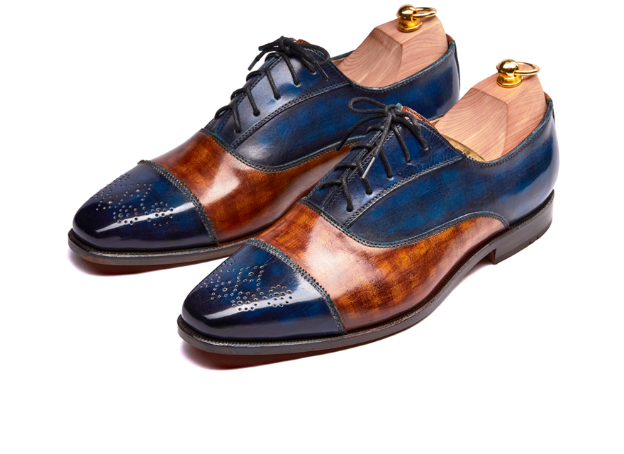 HENDERSON SHOES PERSONALIZATION BROWN & BLUE PAINTING HANDCRAFTED SHOES