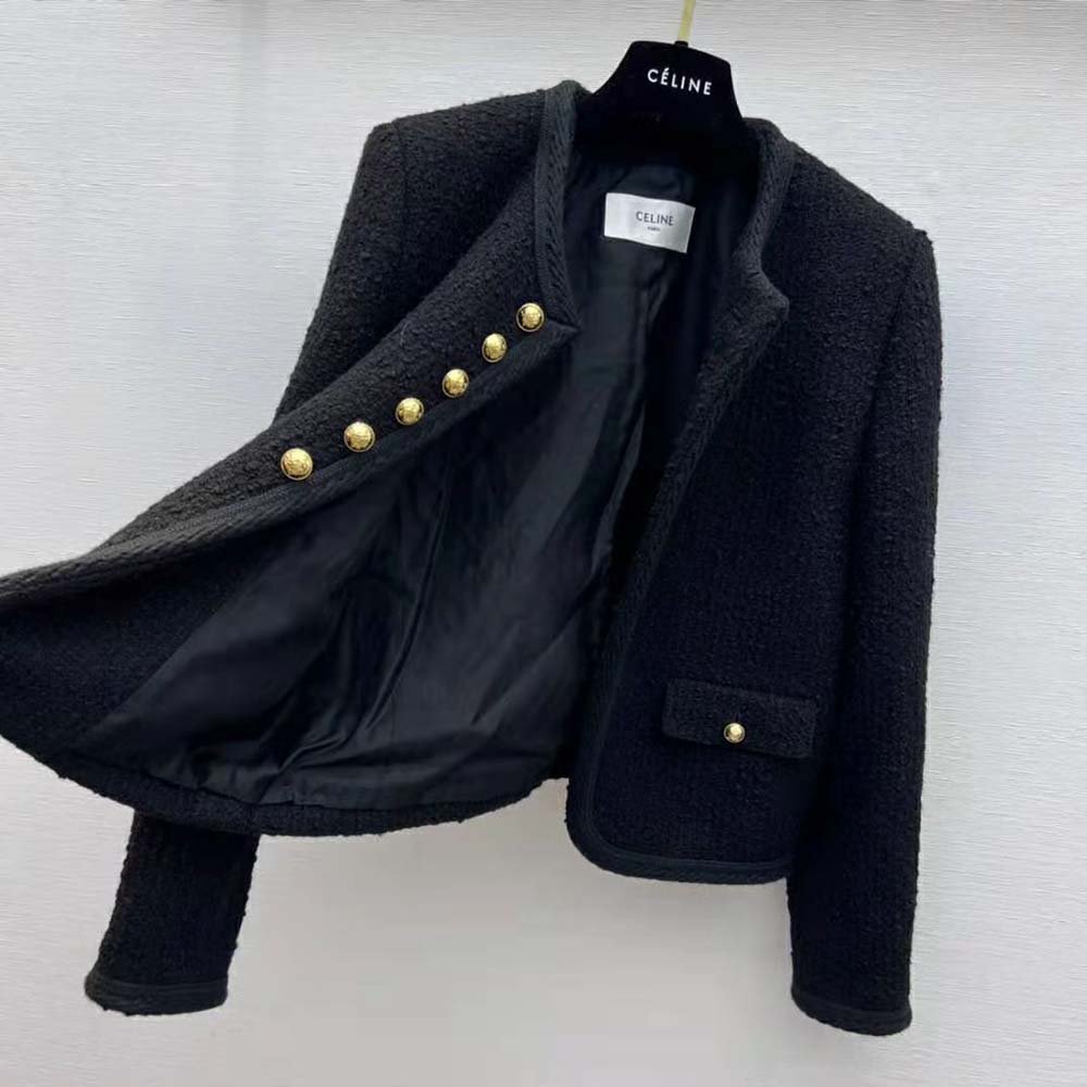 ÁO Celine Women Chasseur Jacket in Bouclette Natté-Black