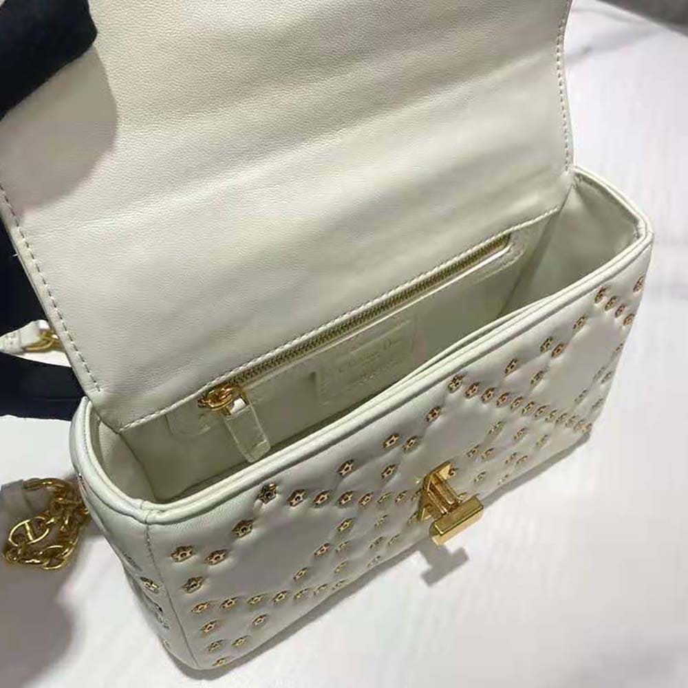 TÚI Dior Women Caro Box Bag with Chain Latte Quilted Macrocannage Calfskin Top Quality