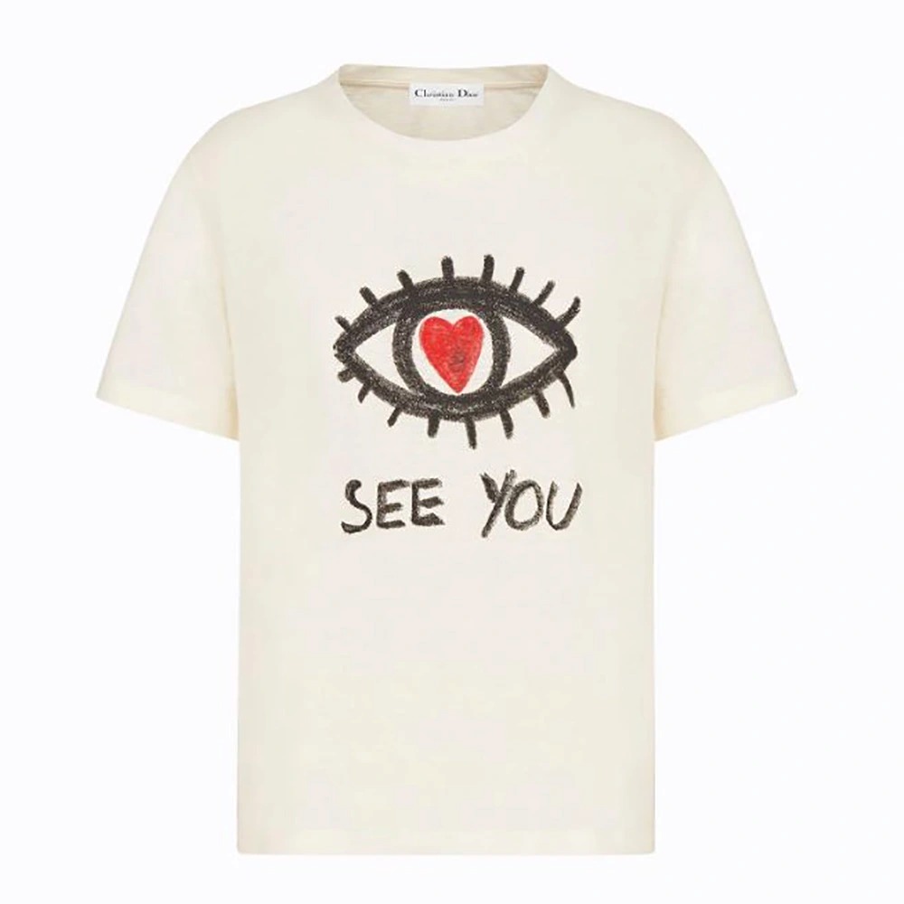 ÁO Dior I See You T-shirt Ecru Cotton Jersey and Linen