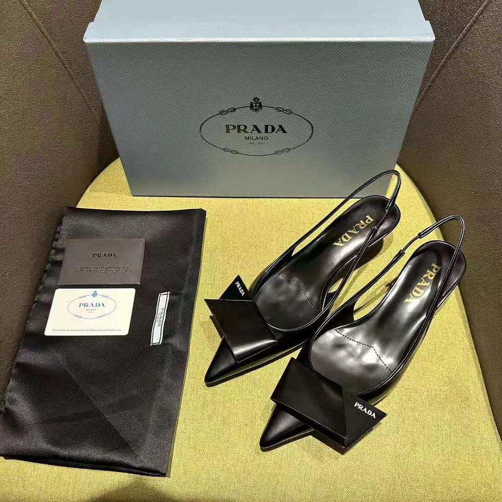 GIÀY Prada Women Brushed Leather Slingback Pumps-Black