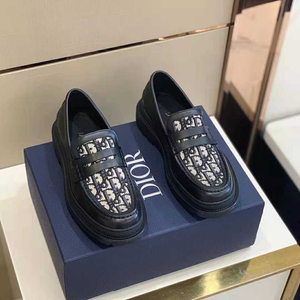 GIÀY DIOR Explorer Loafer Beige and Black Dior Oblique Jacquard