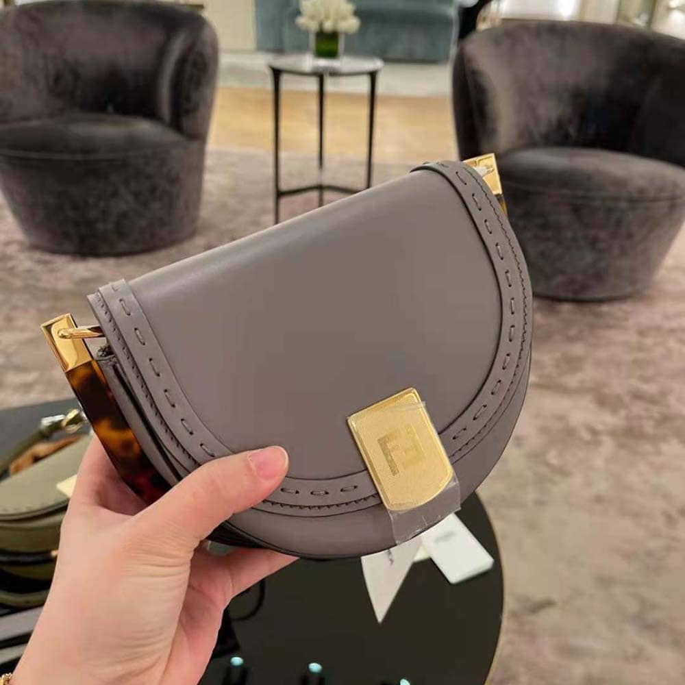 TÚI FENDI Moonlight Hand-Stitched Leather Satchel Bag-Silver