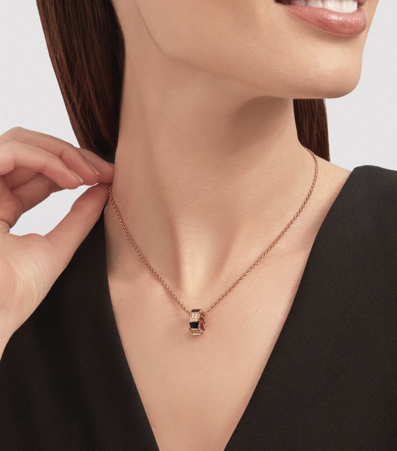 Vòng cổ BVLGARI Rose Gold, Diamond and Malachite Serpenti Viper Bracelet vàng hồng 18K