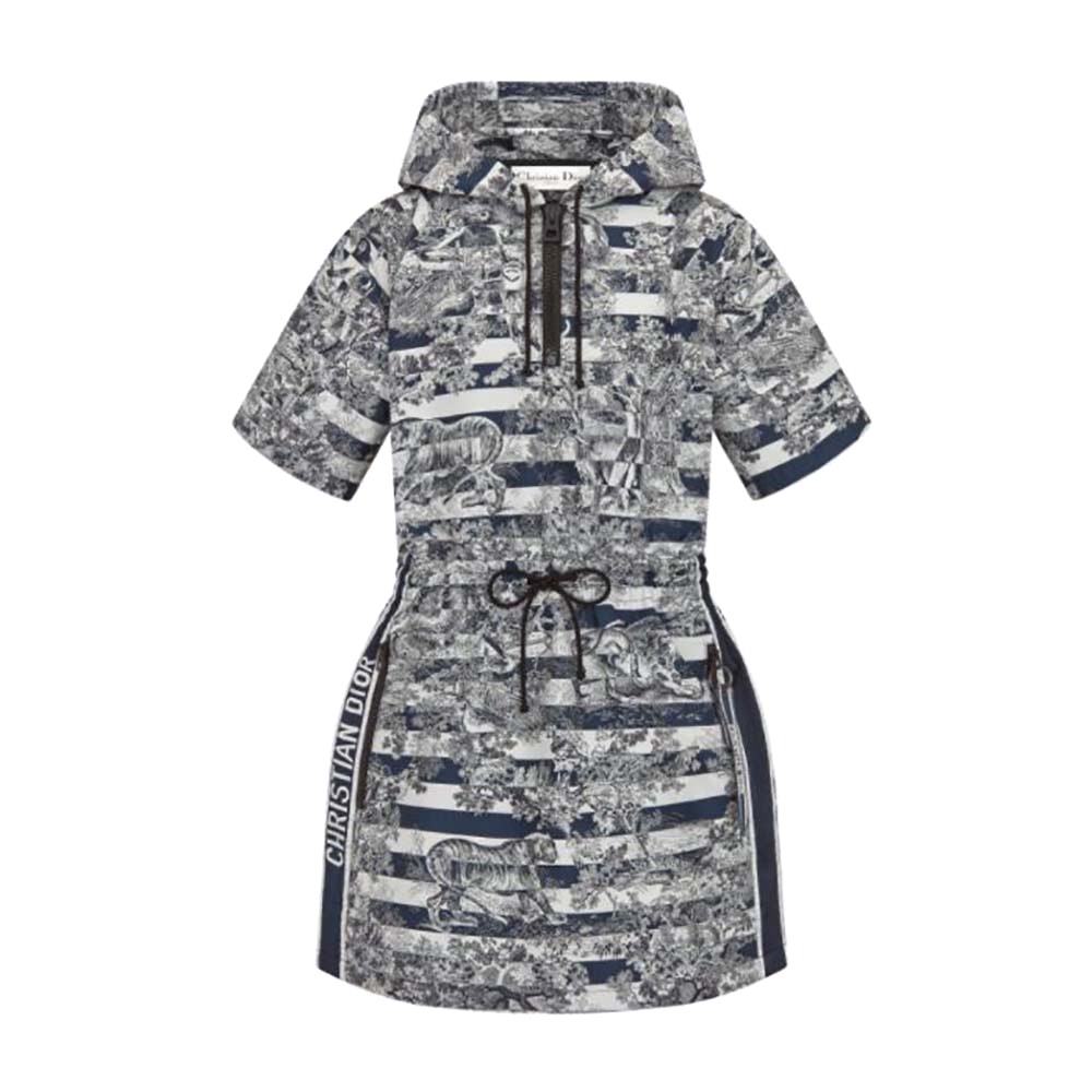 VÁY CHRISTIAN DIOR Short Hooded Dress Navy Blue Technical Taffeta Jacquard