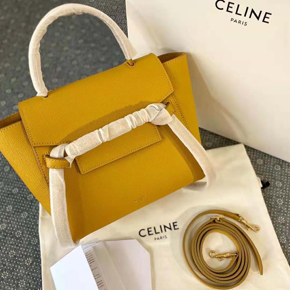 TÚI Celine Women Nano Belt Bag in Grained Calfskin-Yellow