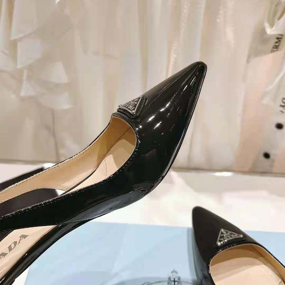 GIÀY Prada Women Patent-Leather Slingback Pumps-Black