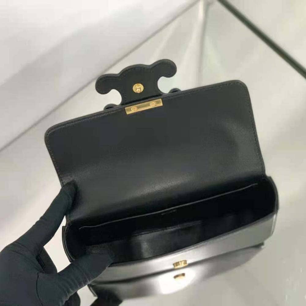TÚI Celine Women Chain Shoulder Bag Cuir Triomphe in Shiny Calfskin-Black