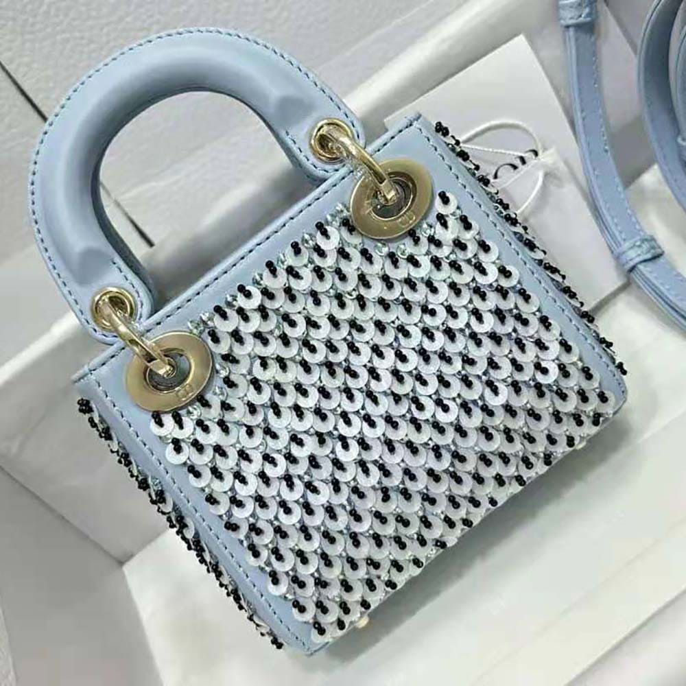 TÚI Dior Women Micro Lady Dior Bag Horizon Blue Embroidered Calfskin with Multicolor Sequins