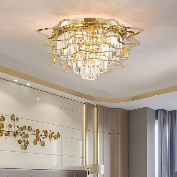 ĐÈN CHÙM TOMOLLY Five Tier Round Crystal And Copper Ring Chandelier