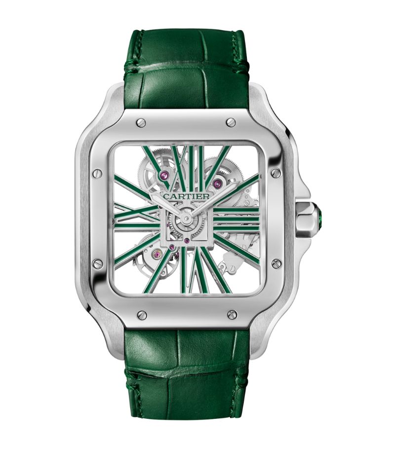 Đồng hồ CARTIER Large Steel Santos de Cartier Skeleton Watch 39.8mm mặt số màu xám