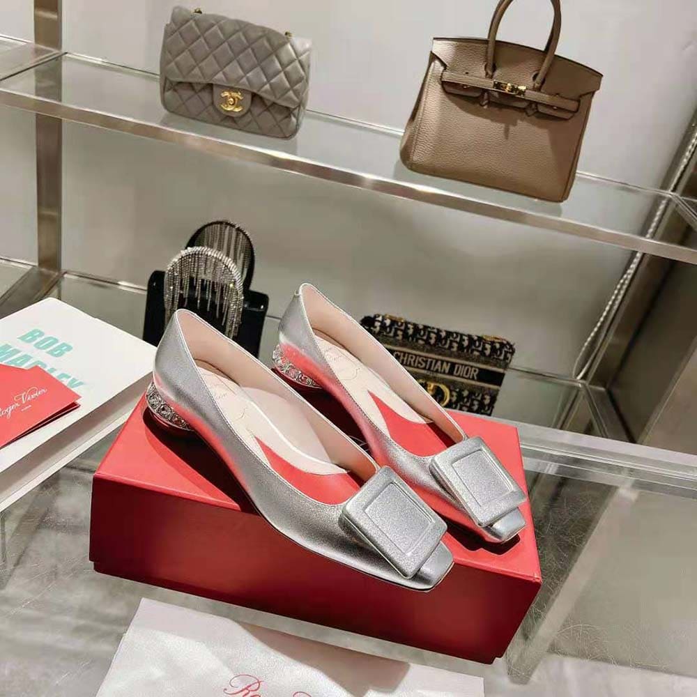 GIÀY Roger Vivier Women Strass Heel Covered Buckle Ballerinas in Nappa Leather-Silver