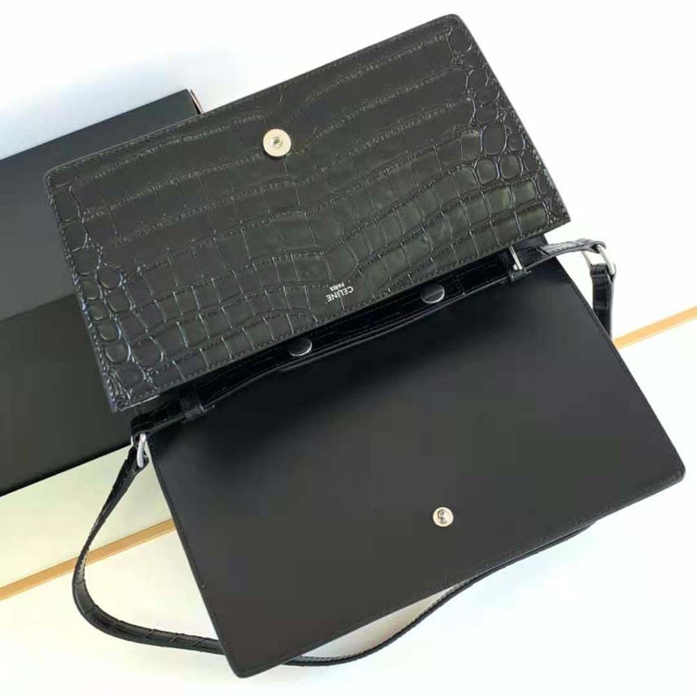 TÚI Celine Women Trapeze Triomphe Bag in Shiny Calfskin-Black