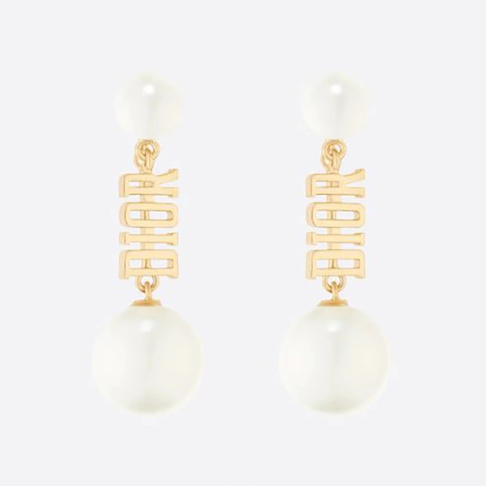 BÔNG TAI Dior Women Dio(r)evolution Earrings Gold-Finish Metal and White Resin Pearls