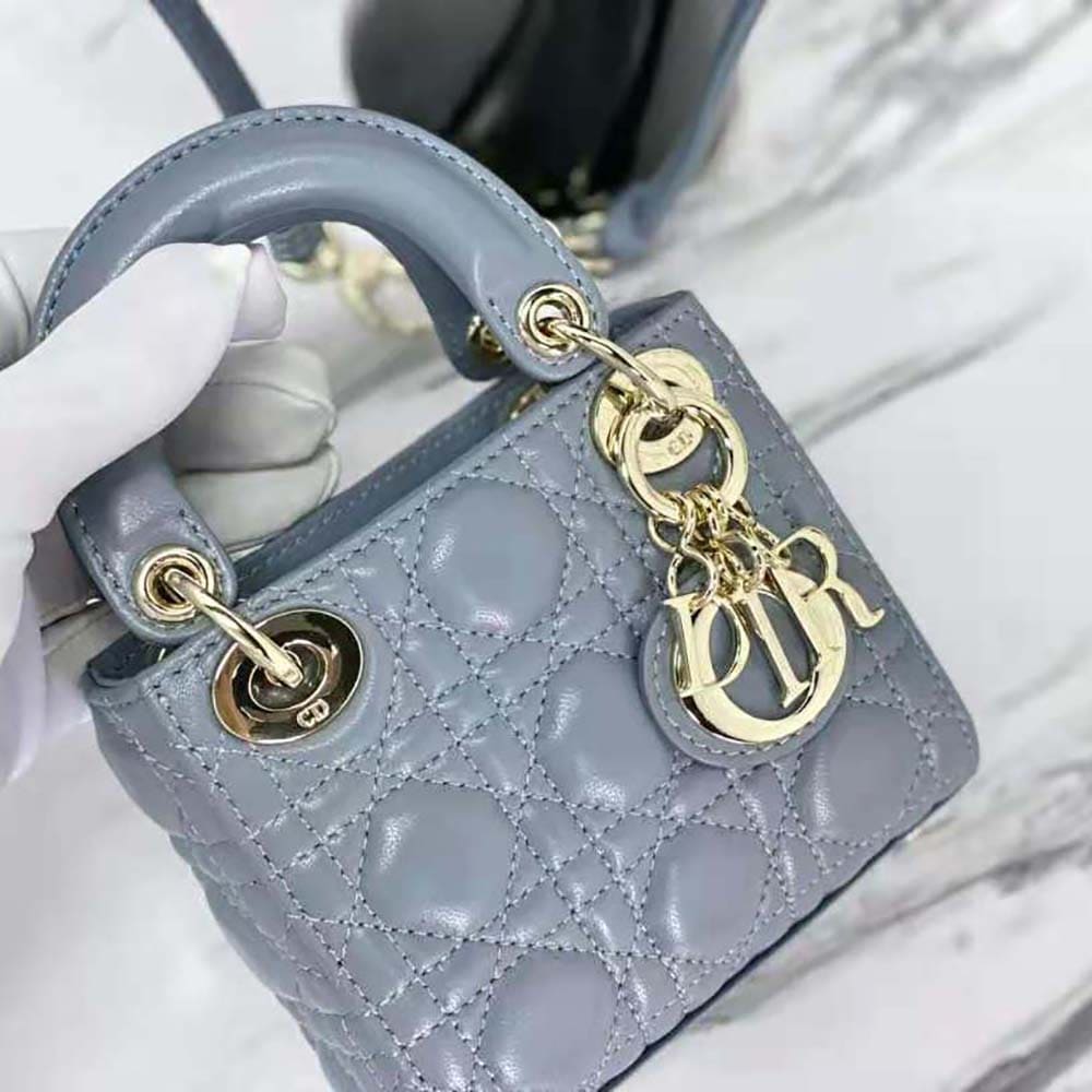 TÚI Dior Women Micro Lady Dior Bag Cloud Blue Cannage Lambskin