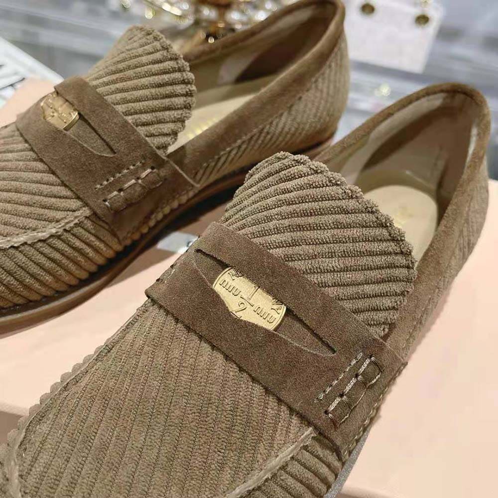 GIÀY Miu Miu Women Corduroy Loafers with Screen-printed Logo