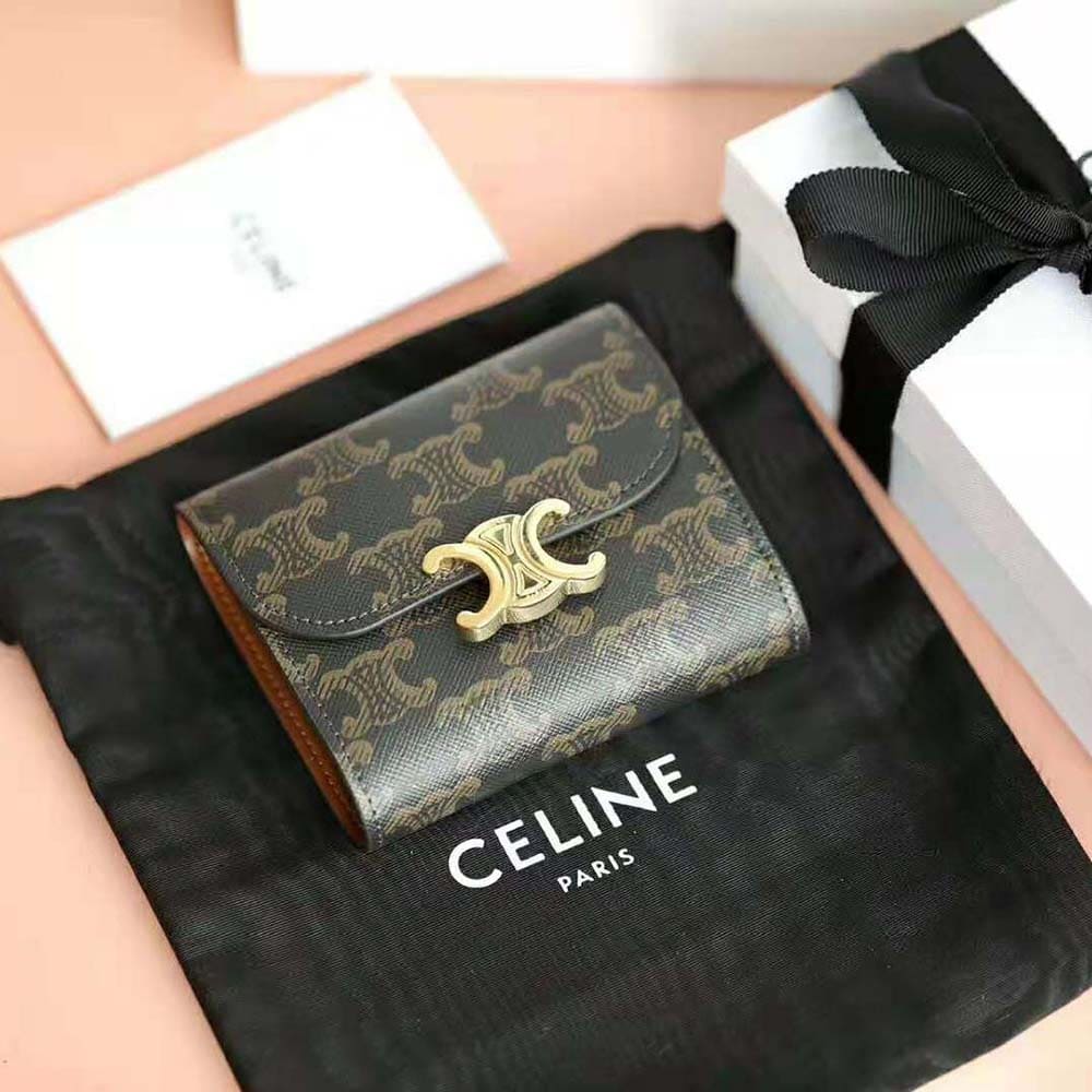 Ví Celine Women Small Triomphe Wallet in Triomphe Canvas-Tan