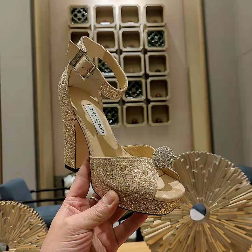 GIÀY Jimmy Choo Women Socorie 120 Honey Gold Suede Platform Sandals with Crystals