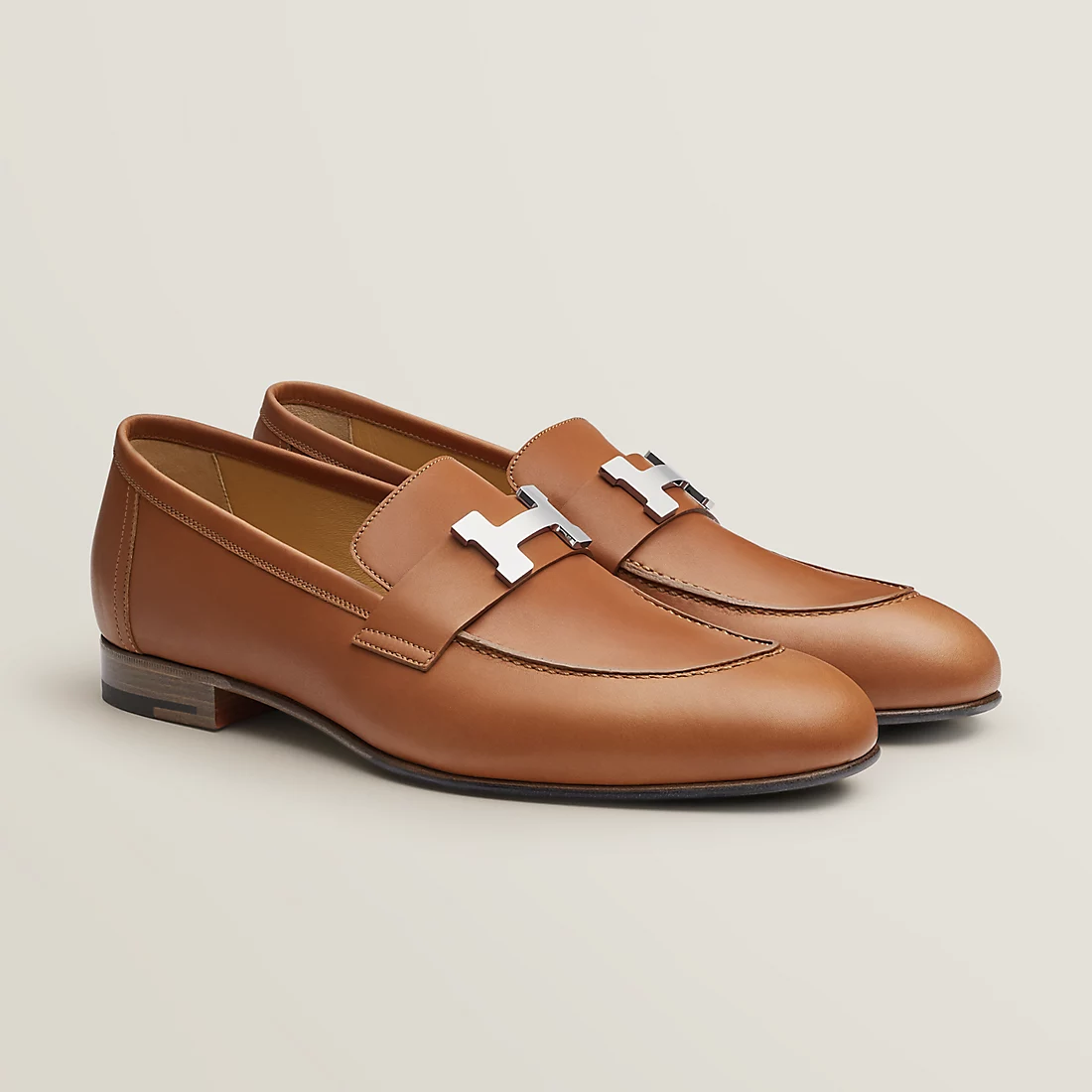 GIÀY HERMES PARIS LOAFER COWHIDE LEATHER LIGHT BROWN SS2022