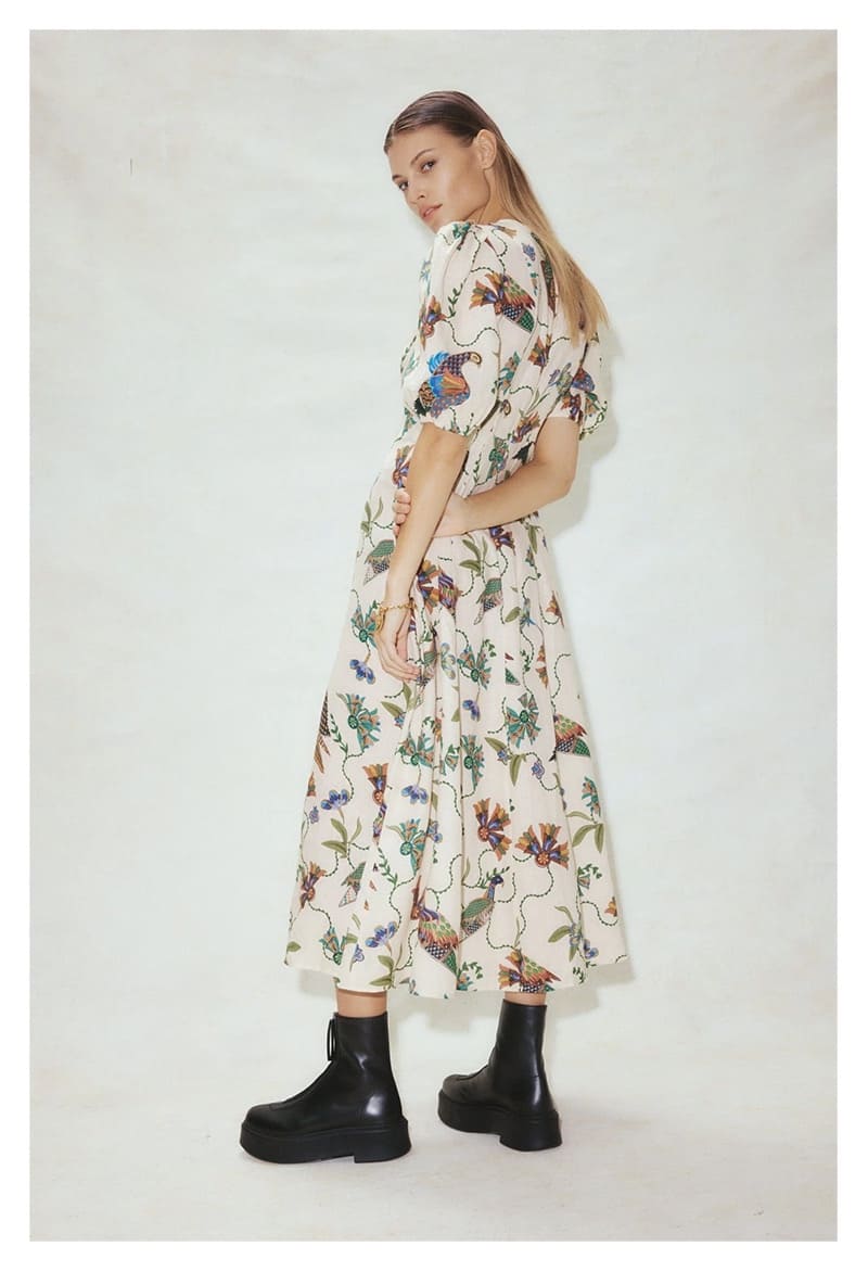 VÁY ALE'MAIS Flower and Birds Vintage Dress High Classy