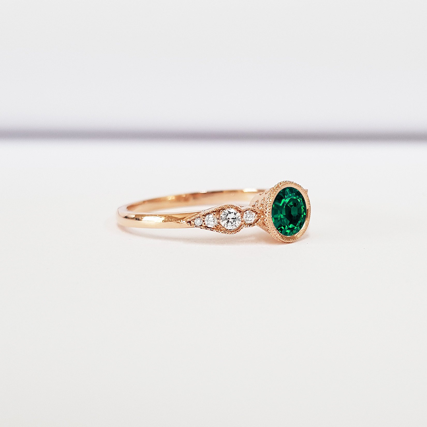 GREEN SAPPHIRE AND DIAMOND ROSE/WHITE/YELLOW GOLD ENGAGEMENT RING