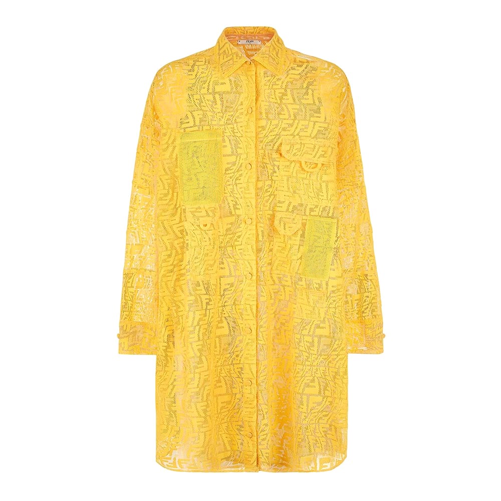 Váy Fendi Women Yellow Lace Oversized Shirt Dress