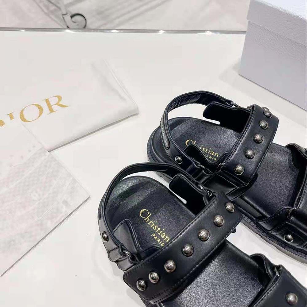 DÉP SANDALS Dior Women Dioract Sandal Black Lambskin and Silver-Finish Rivets