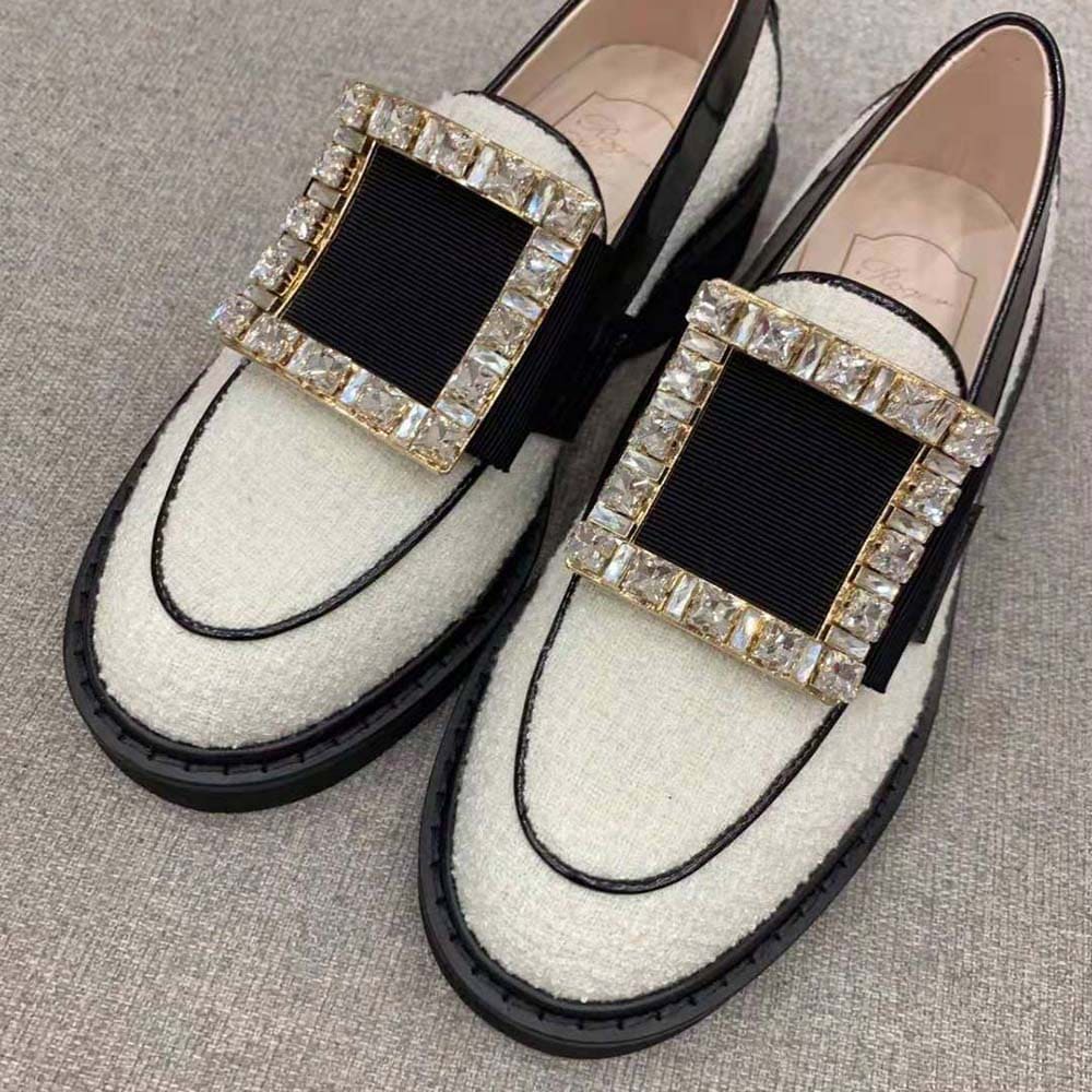 GIÀY Roger Vivier Women Viv’ Rangers Strass Buckle Loafers in Fabric