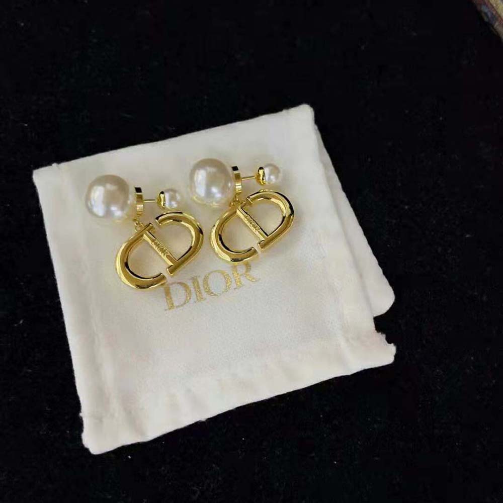 Bông tai Dior Women Tribales Earrings Gold-Finish Metal and White Resin Pearls
