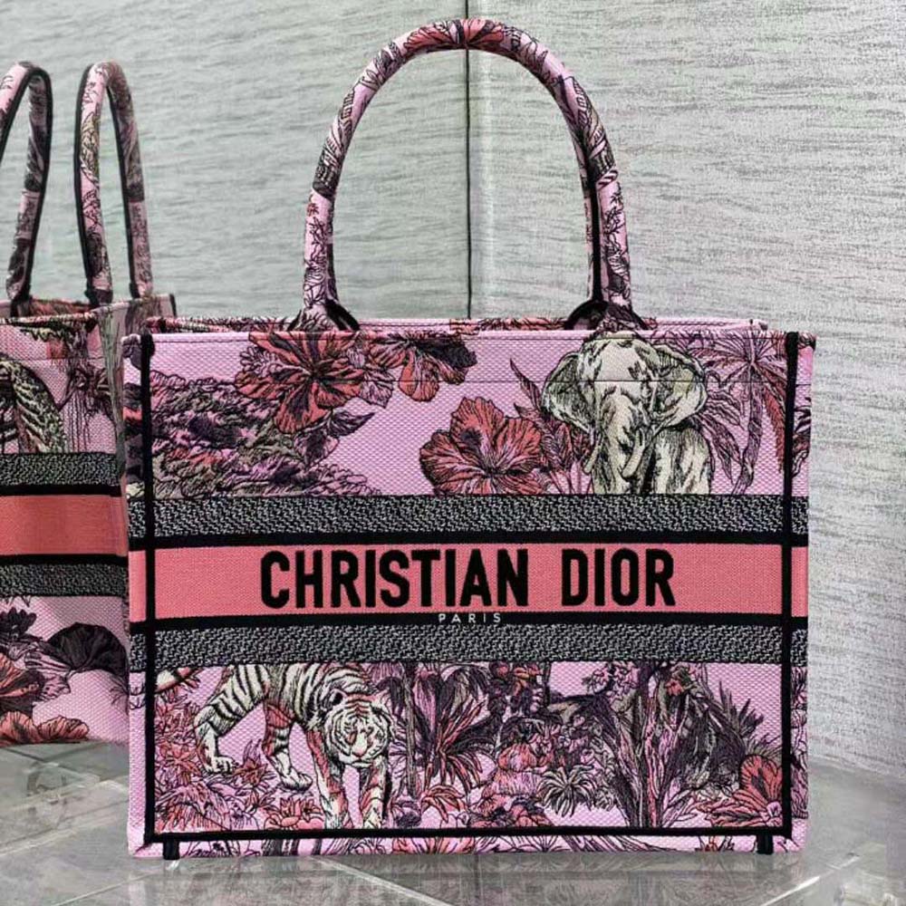 TÚI Dior Women Large Dior Book Tote Pink Multicolor Toile de Jouy Voyage Embroidery
