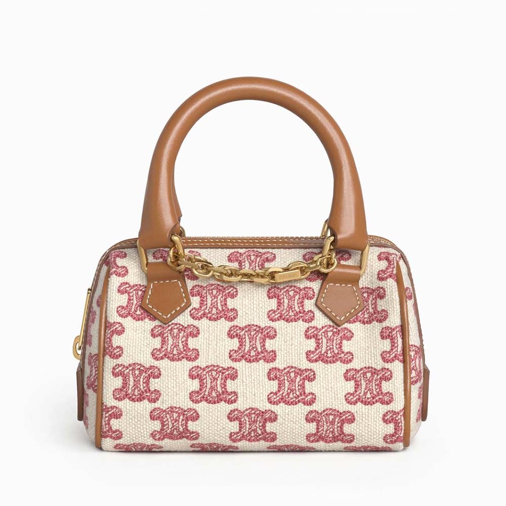TÚI Celine Women Mini Boston Bag in Textile with Triomphe Embroidery