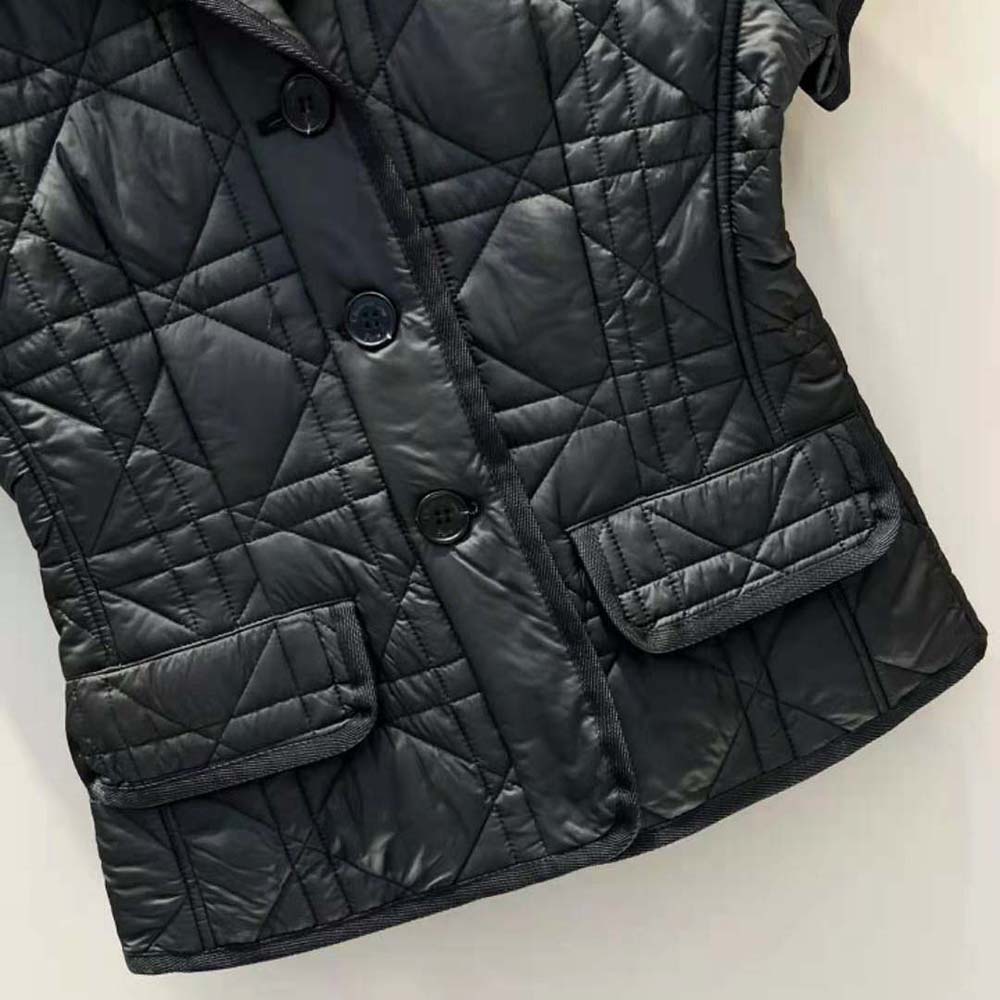 ÁO Dior Women Fitted Jacket with Puff Sleeves Black Cloqué-Effect Technical Jacquard