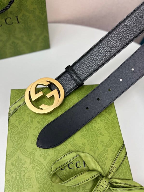 DÂY LƯNG GUCCI GG BLACK CALFSKIN LEATHER Khóa vàng