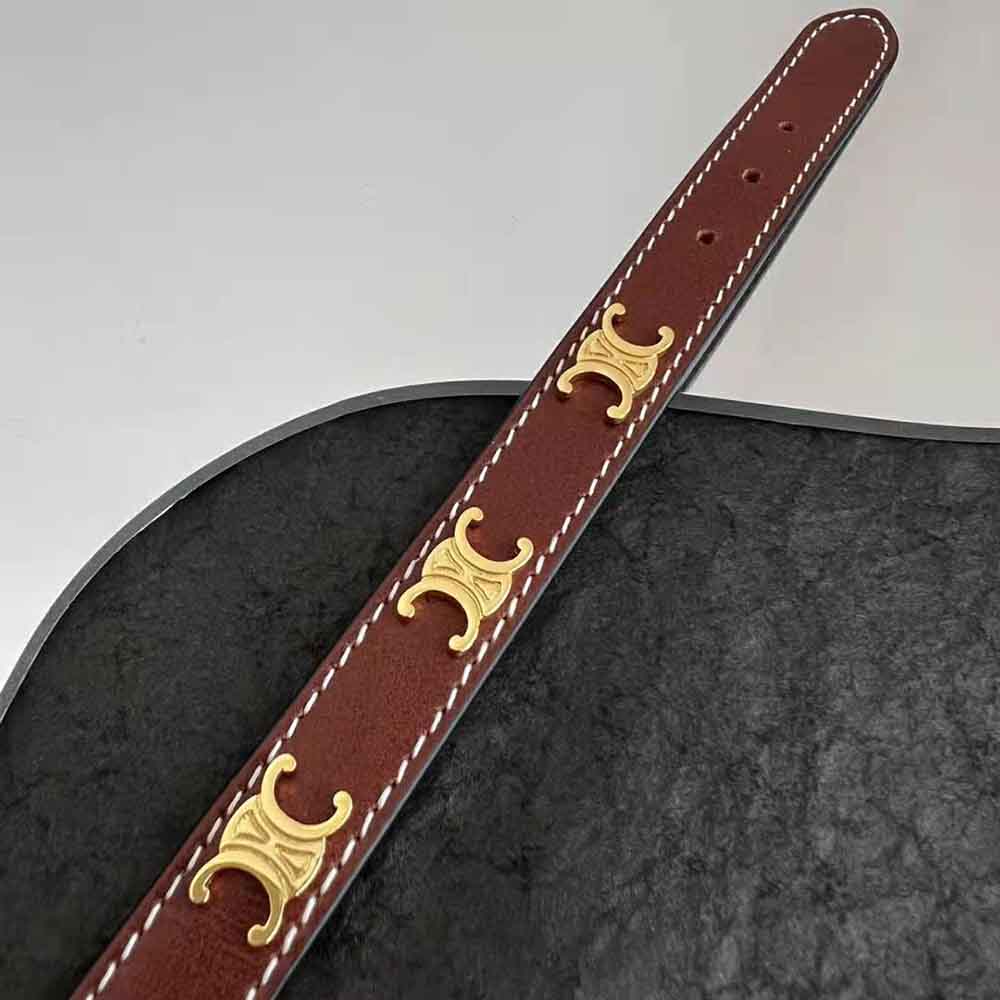 Vòng tay Celine Women Triomphe Multi Leather Bracelet in Brass with Gold Finish and Smooth Calfskin-Pink