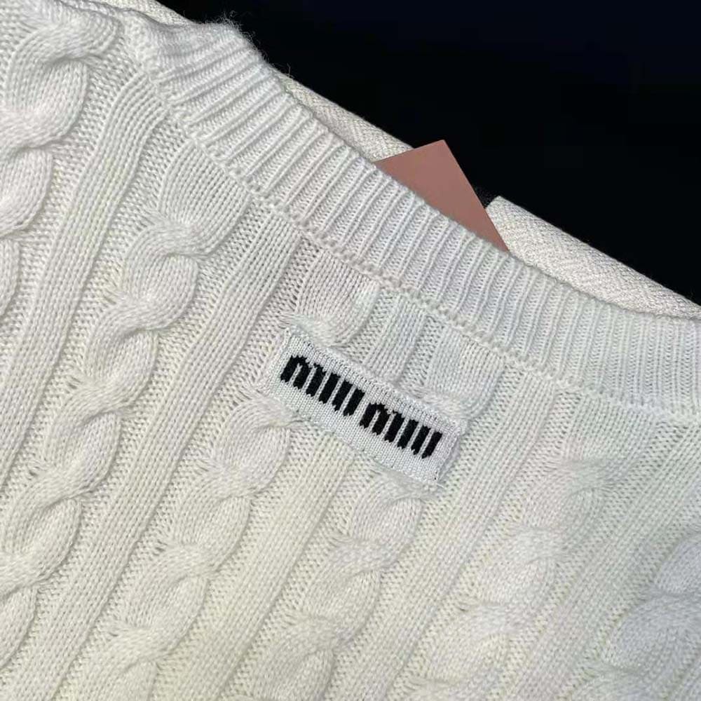 ÁO Miu Miu Women Cashmere Cardigan with Knit Logo Patch