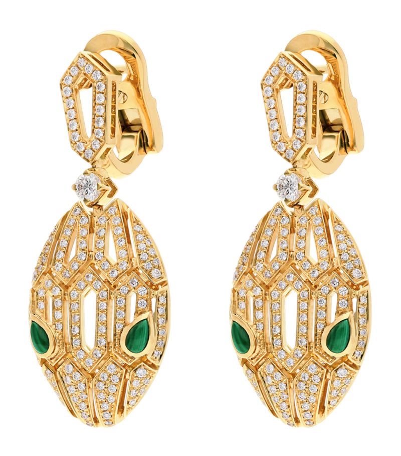 Bông tai BVLGARI Yellow Gold, Diamond And Malachite Serpenti Earrings vàng vàng 18K