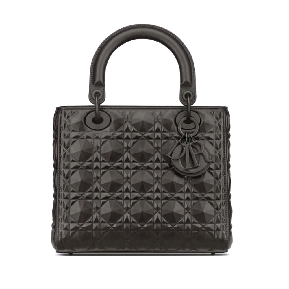 TÚI Dior Women Medium Lady Dior Bag Black Cannage Calfskin with Diamond Motif