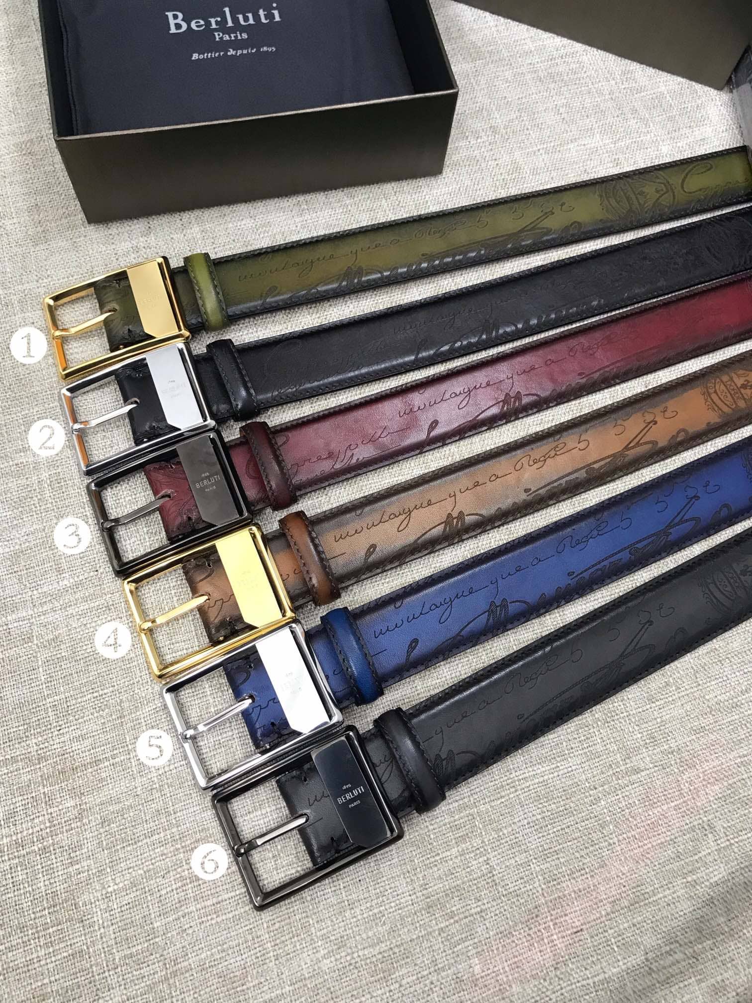 DÂY LƯNG BERLUTI PATINA Leather khóa vàng
