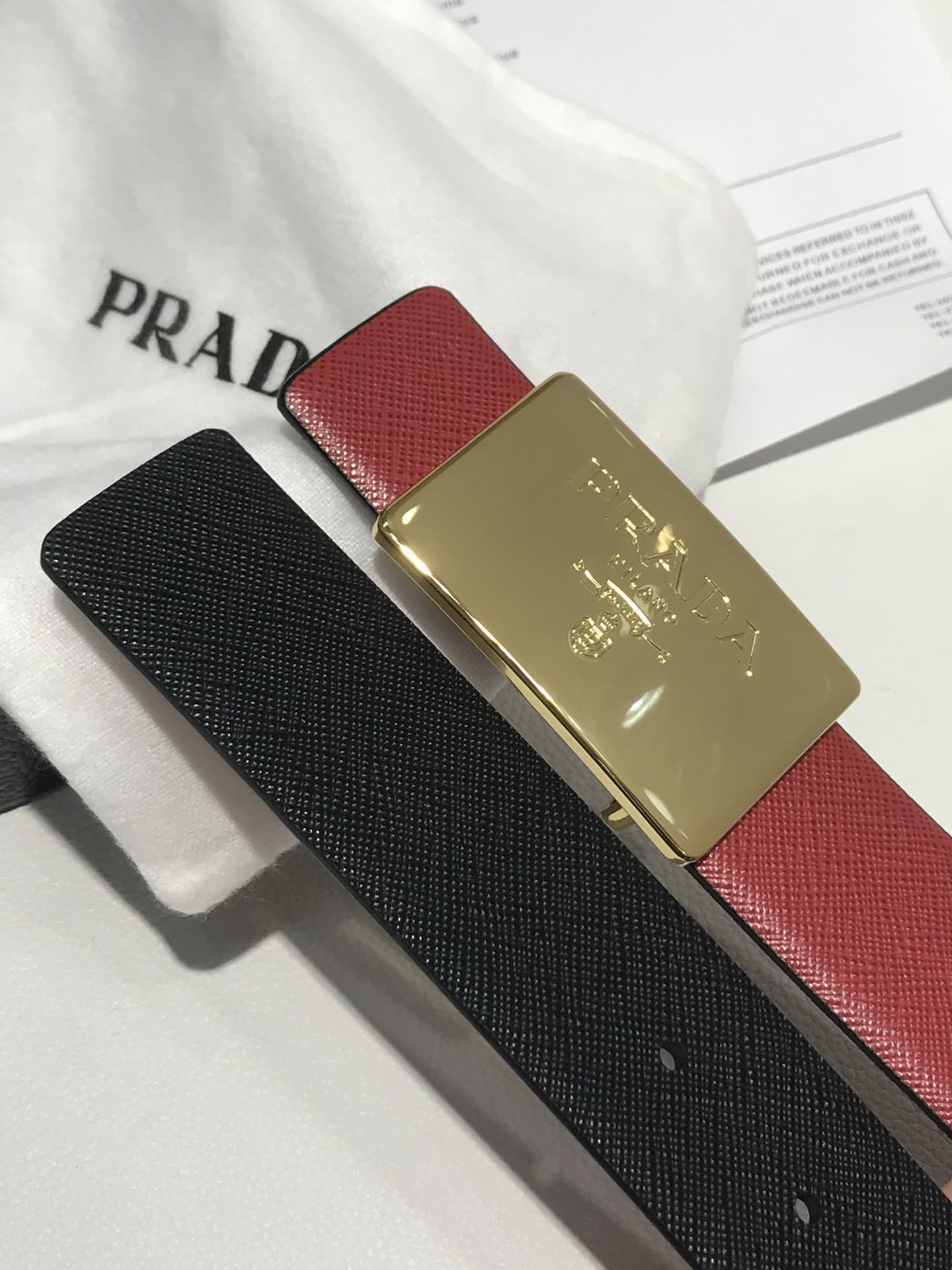 DÂY LƯNG PRADA RED SAFFIANO LEATHER Khóa vàng